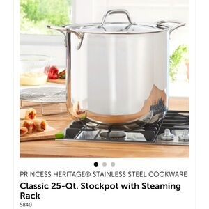 Princess House Silver Cookware Stockpot with Glass Lid and Steaming Rack